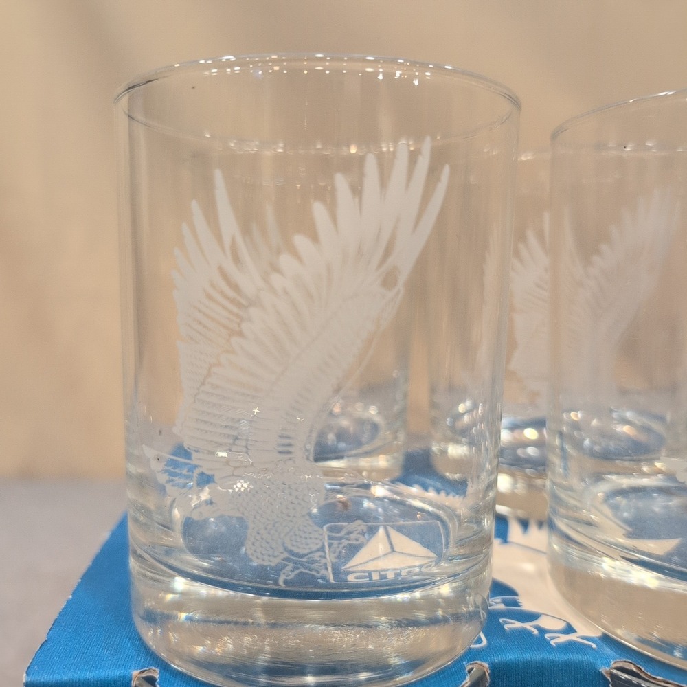 Citgo Etched Eagle Clear Glass Tumblers Set of 8 Promotional Barware - Picture 2 of 5